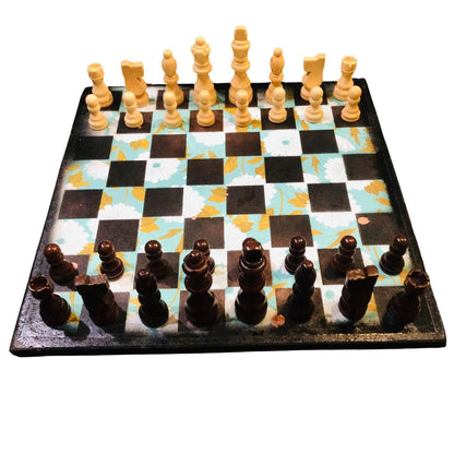 Scrapbook Chess Set - Green Flowered Set