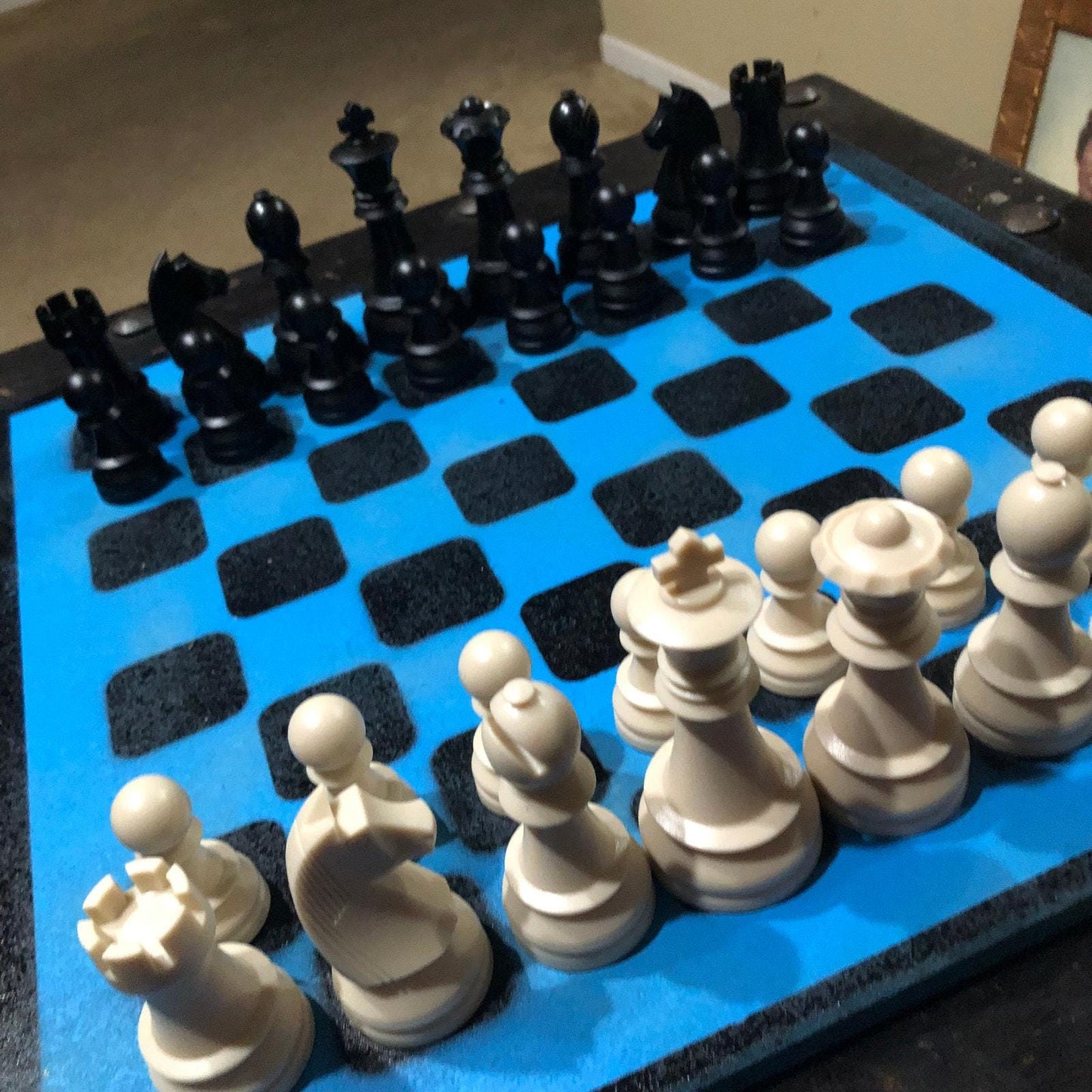 Large Painted Chess Set - Black & Blue