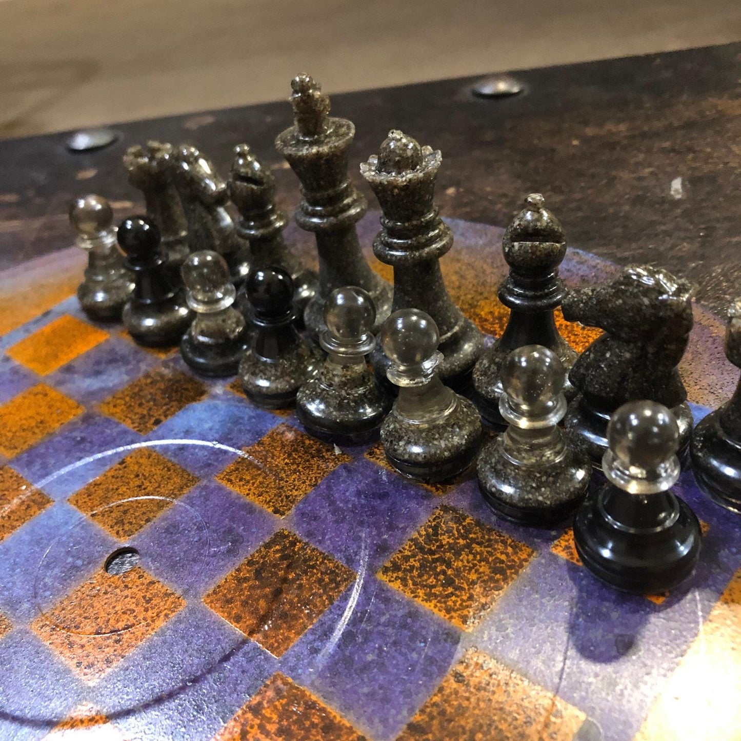 Vinyl Chess Set - Rustic Orange Blue (Resin Pieces)