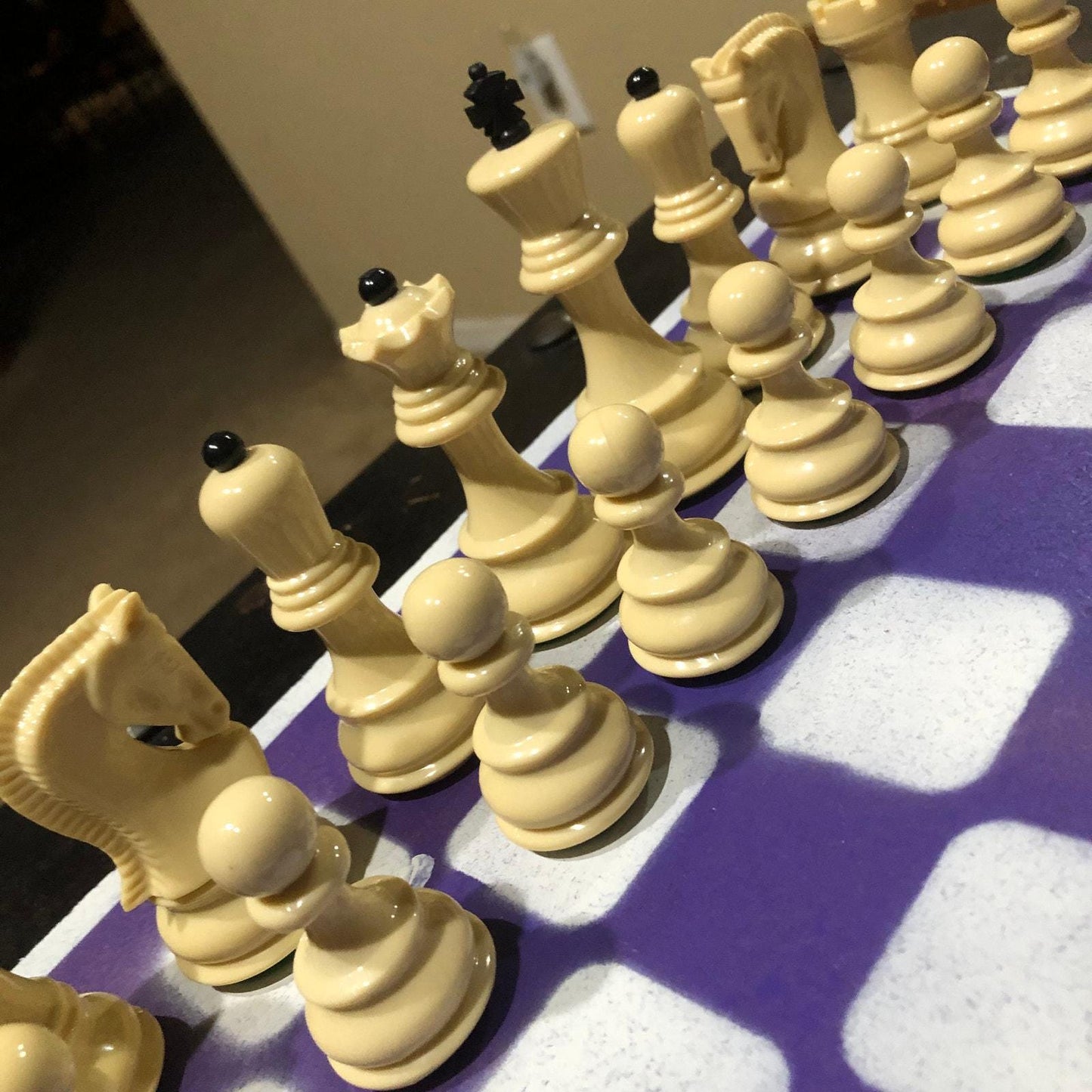 Large Painted Chess Set - Purple & White