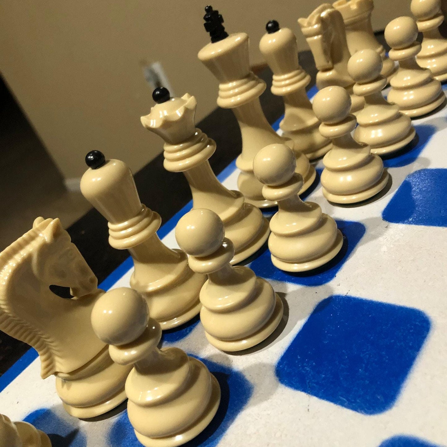 Large Painted Chess Set - Blue & White