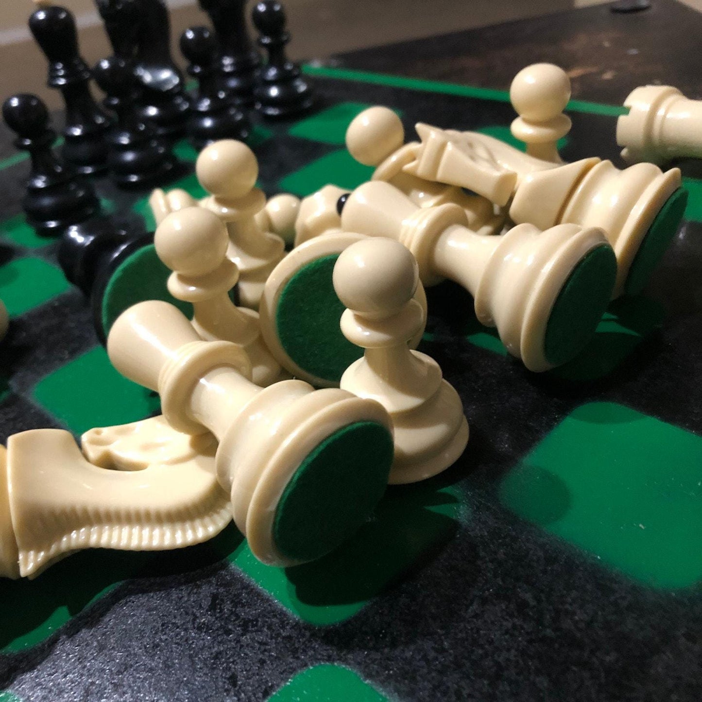 Large Painted Chess Set - Green & Black