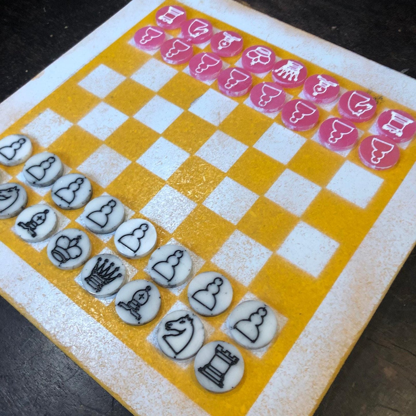 Painted Chess Set - Yellow Pink Mix