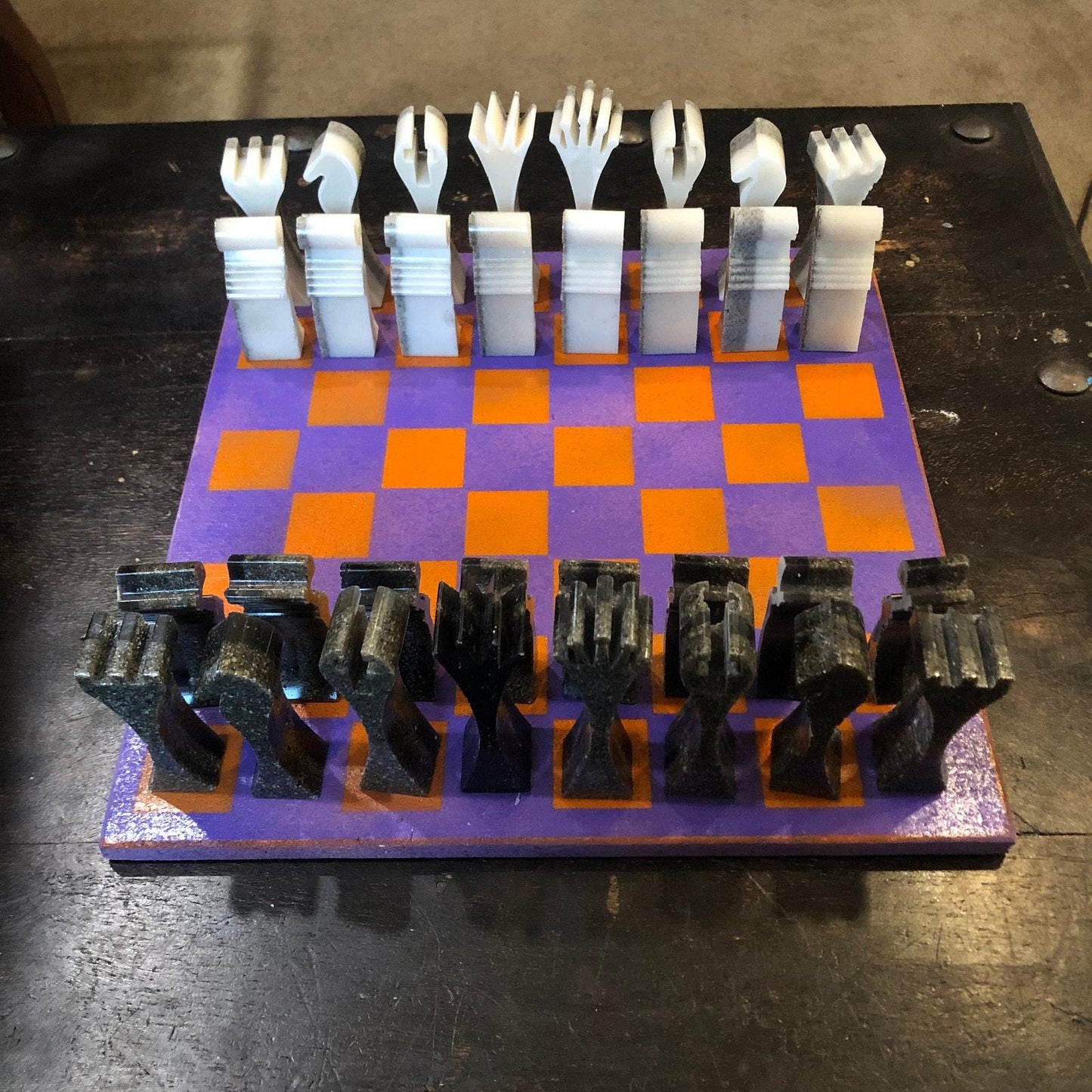 Painted Chess Set - Purple & Orange Royal