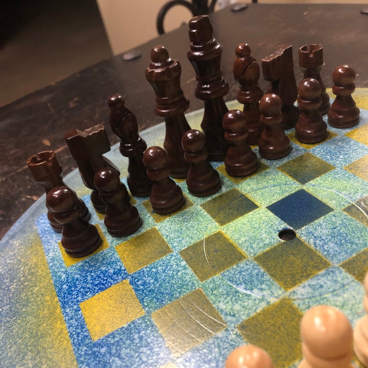 Vinyl Chess Set - Blue Yellow Mist