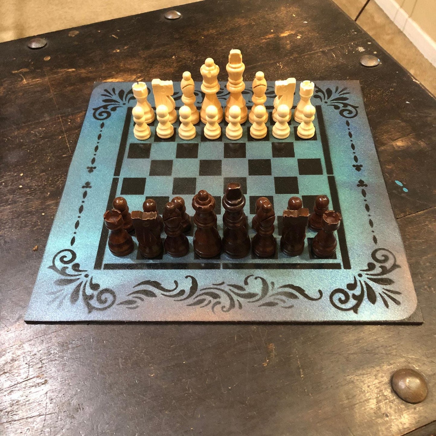 Chess Set - Metallic Blue & Black