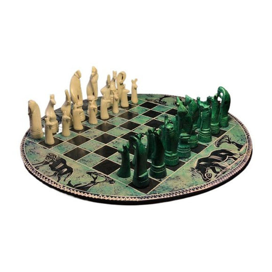 African Vintage Chess Set - Aquatic Green Chess Board