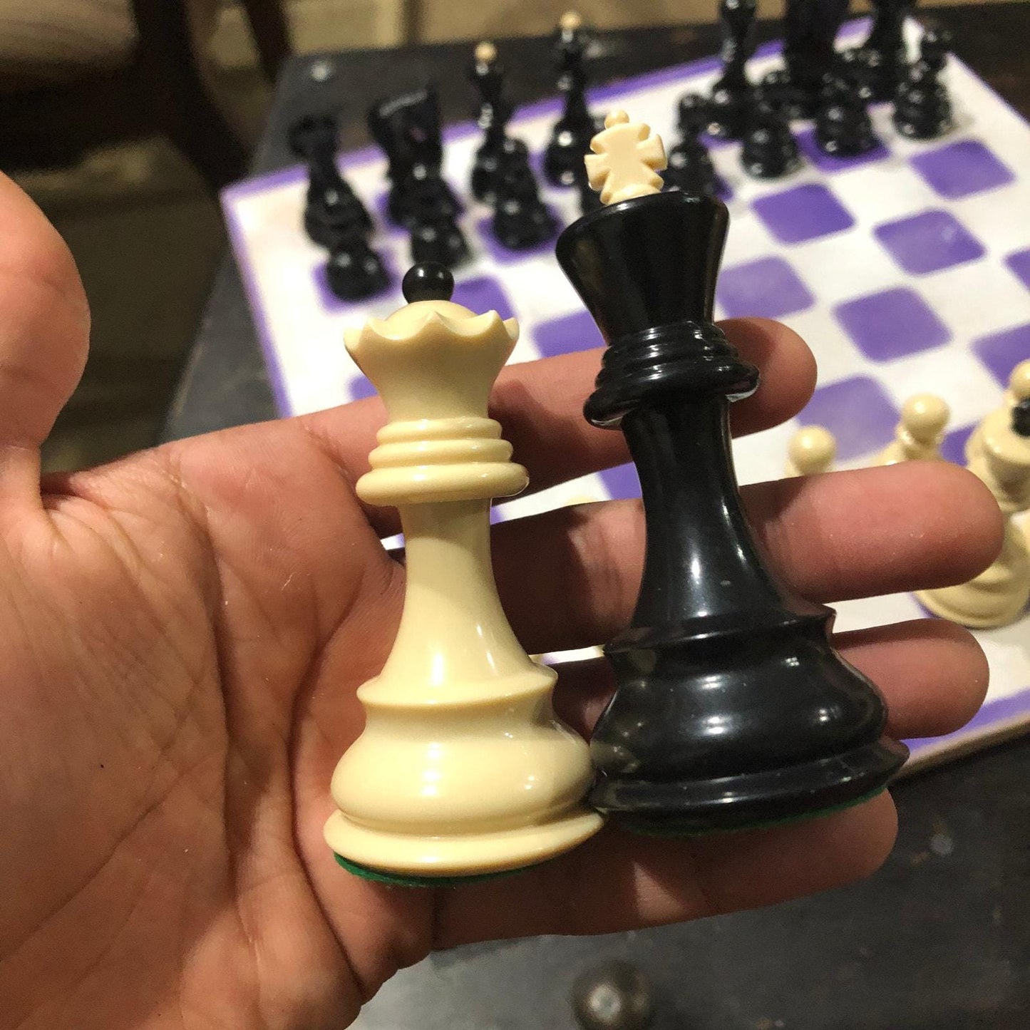 Large Painted Chess Set - White & Purple