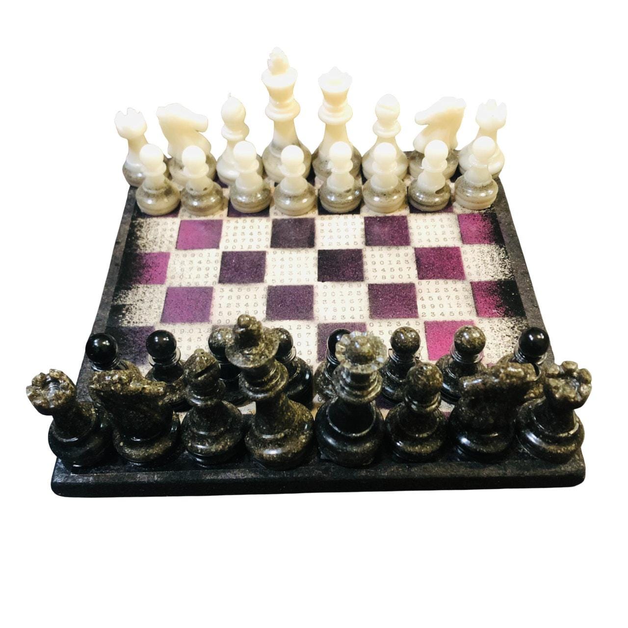 Scrapbook Chess Set - Purple Numbers (Resin Pieces)