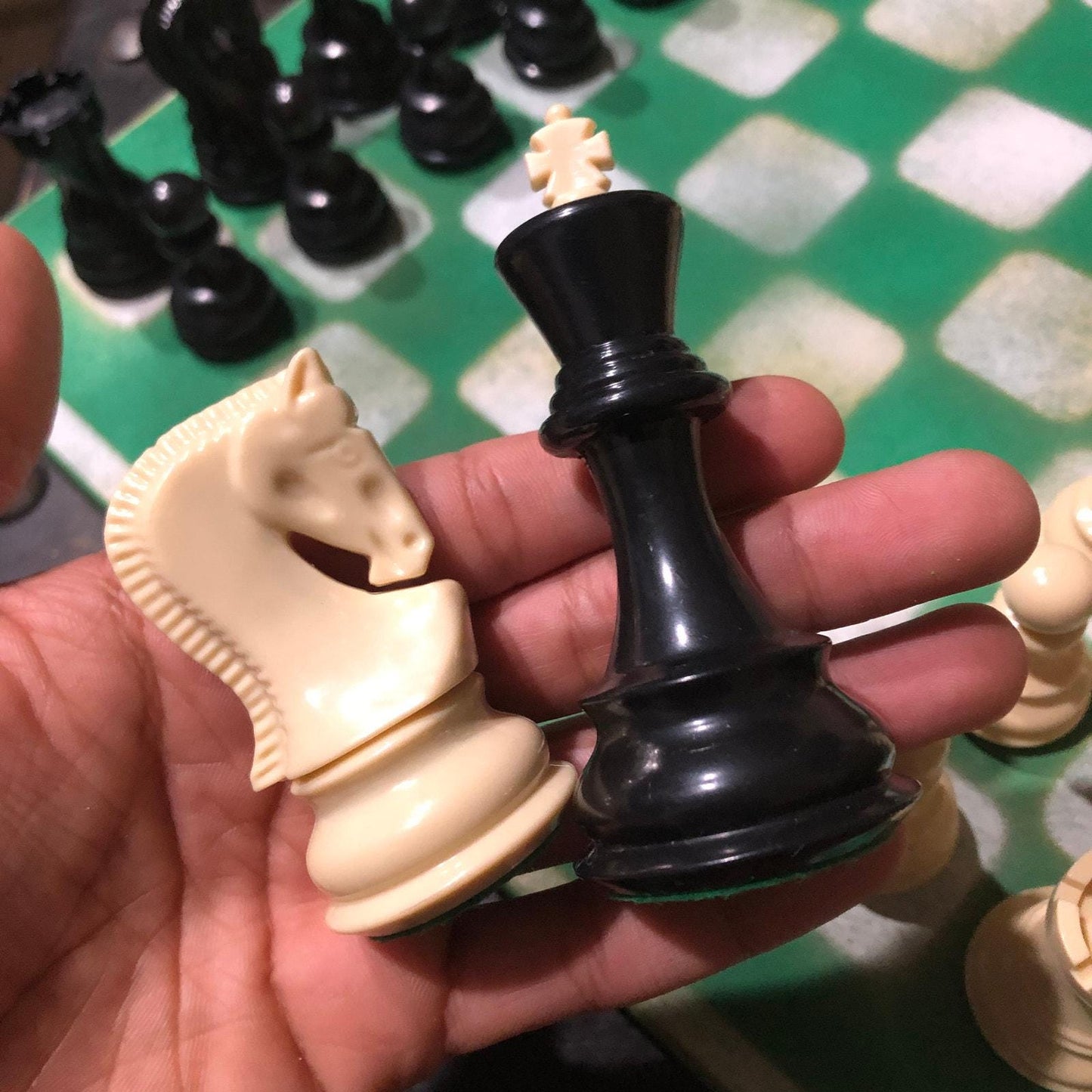 Large Painted Chess Set - Green & White