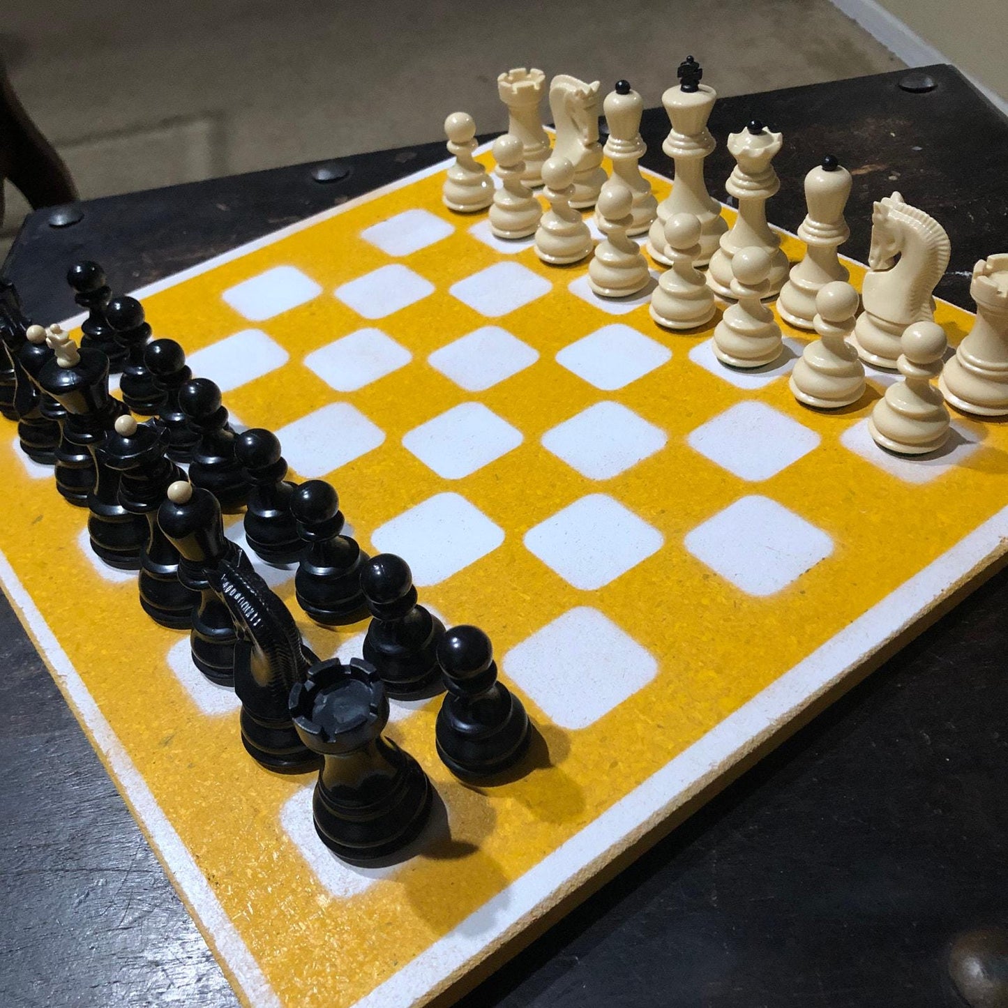 Large Painted Chess Set - Yellow & White