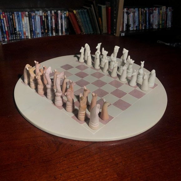 African Vintage Chess Set - Natural Soapstone Chess Board