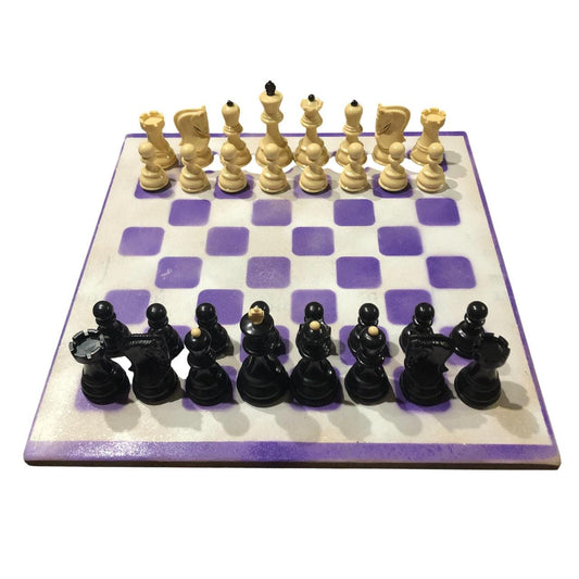 Large Painted Chess Set - White & Purple