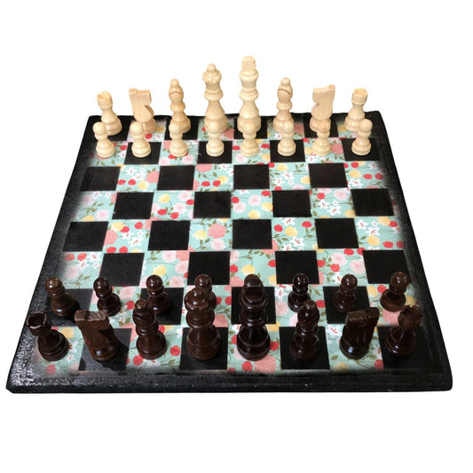 Scrapbook Chess Set - Mint Green Flowers