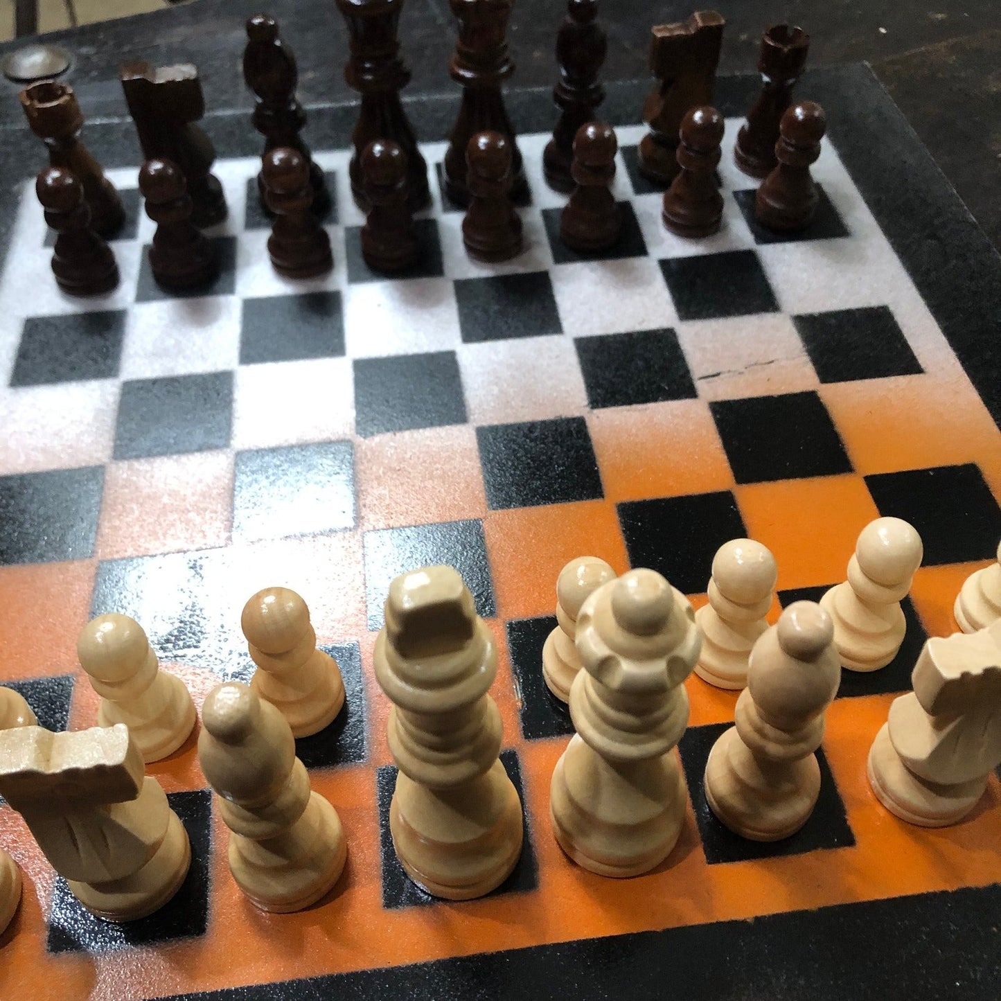 Painted Chess Set - Orange White & Black