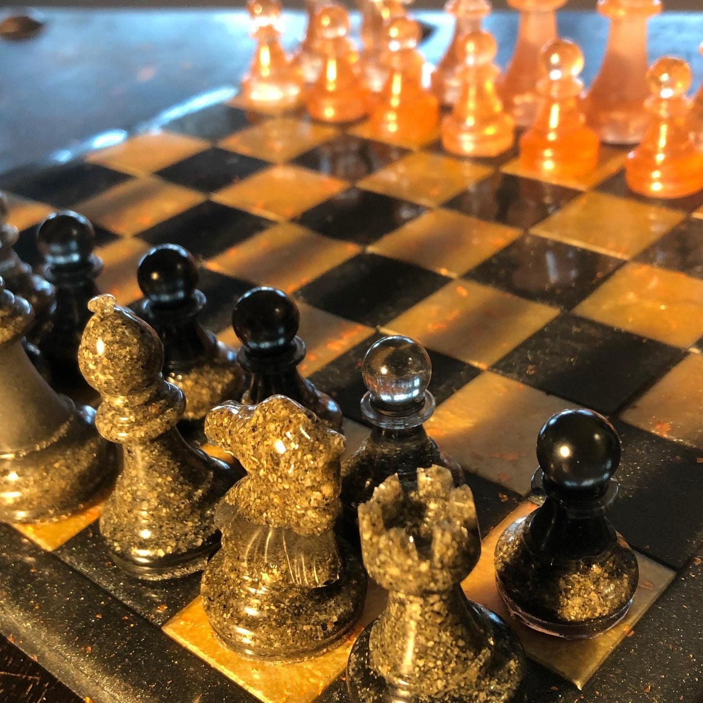 Handmade Resin Chess Set - Royal Black & Orange