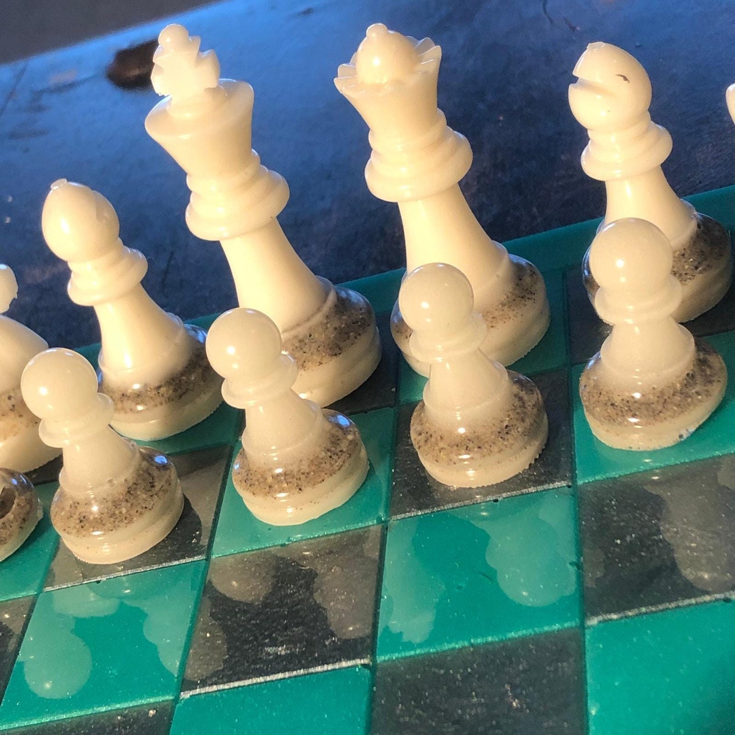 Handmade Resin Chess Set - Aqua Green