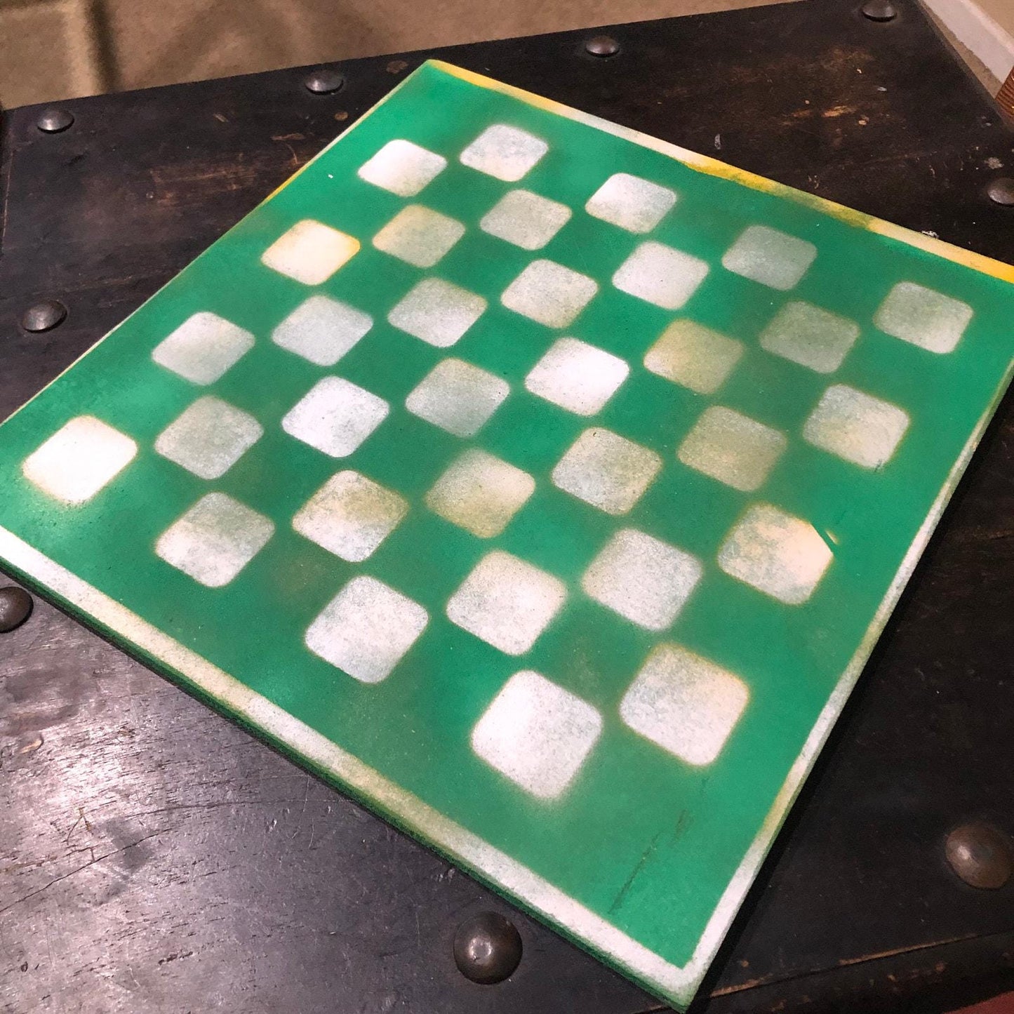 Large Painted Chess Set - Green & White