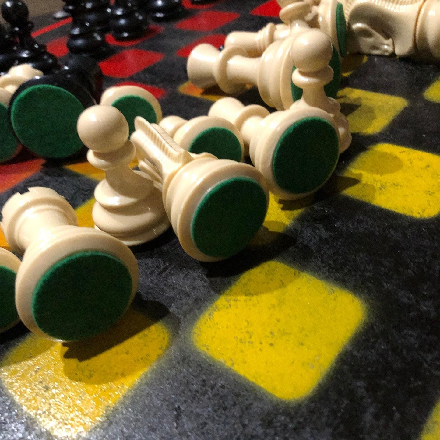 Large Painted Chess Set - Red Black & Yellow