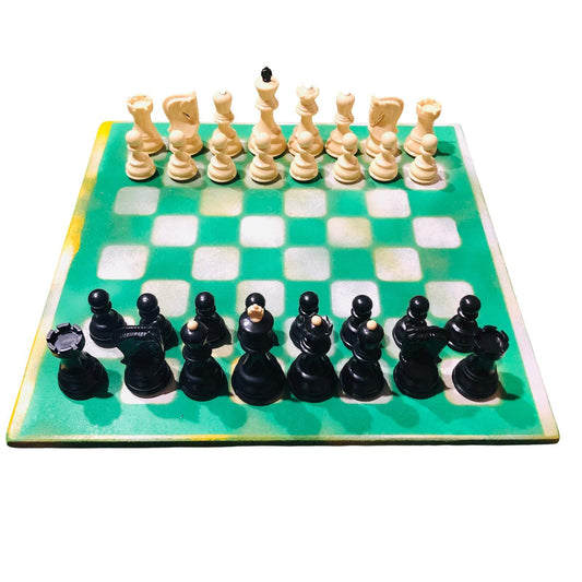 Large Painted Chess Set - Green & White