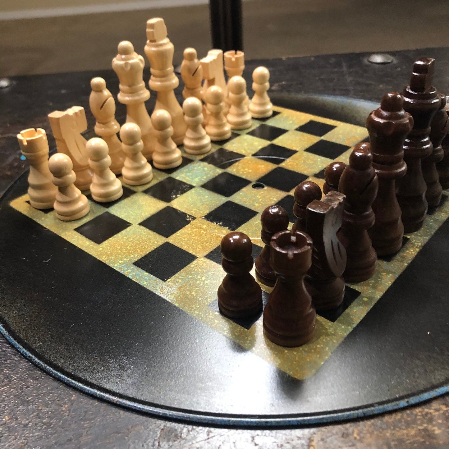 Vinyl Chess Set - Orangish Green & Black