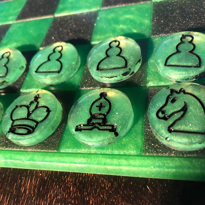 Handmade Resin Chess Set - Forest Green