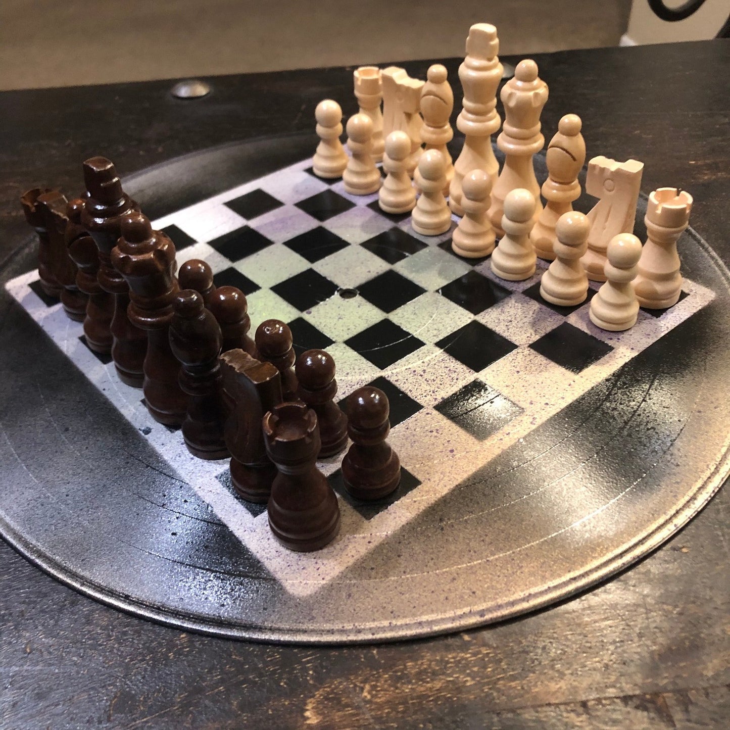 Vinyl Chess Set - Spotted Chrome & Black