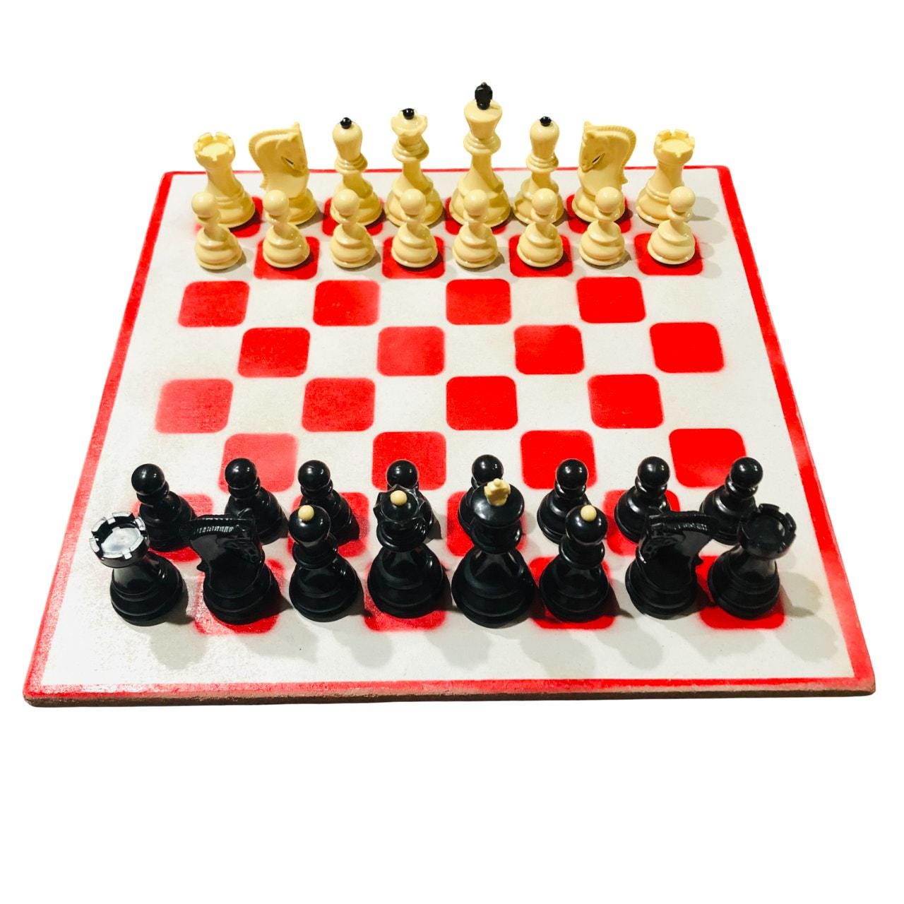 Large Painted Chess Set - White & Red