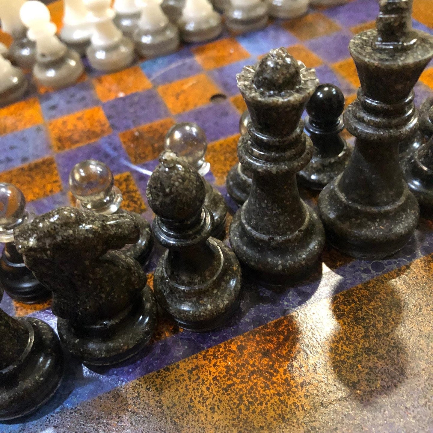 Vinyl Chess Set - Rustic Orange Blue (Resin Pieces)