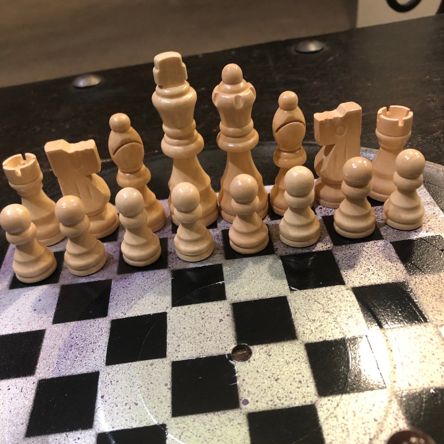 Vinyl Chess Set - Spotted Chrome & Black