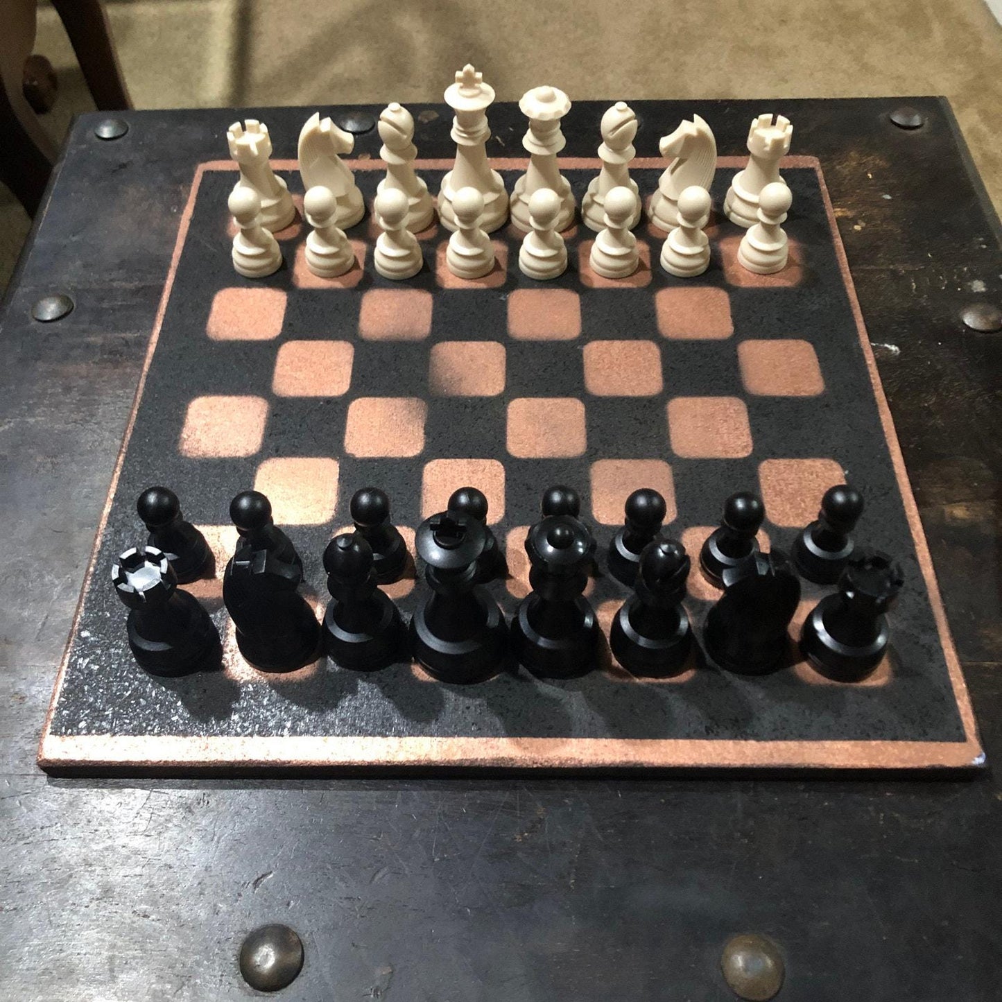 Large Painted Chess Set - Bronze & Black