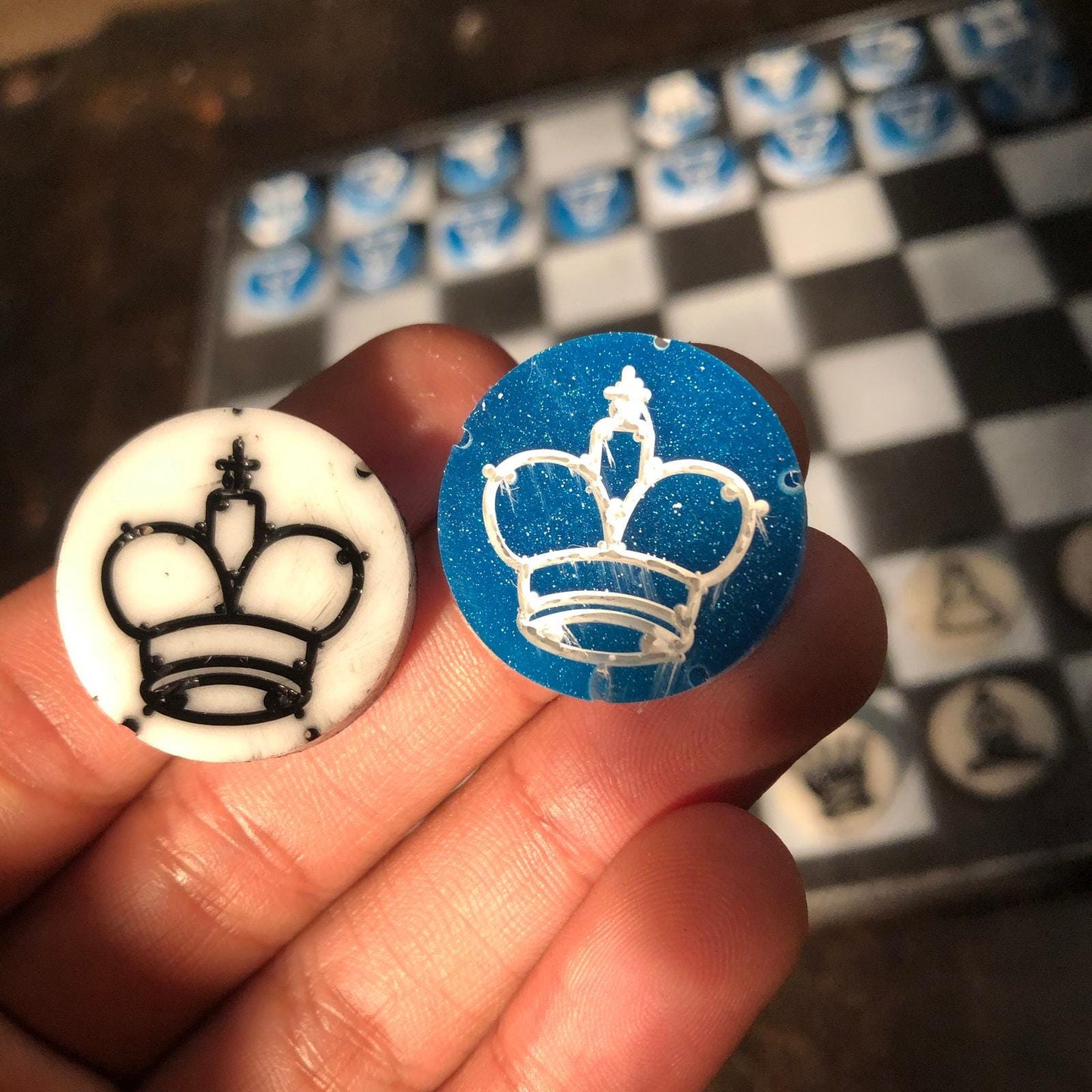 Chess Set - Black White & Blue (Resin Pieces)