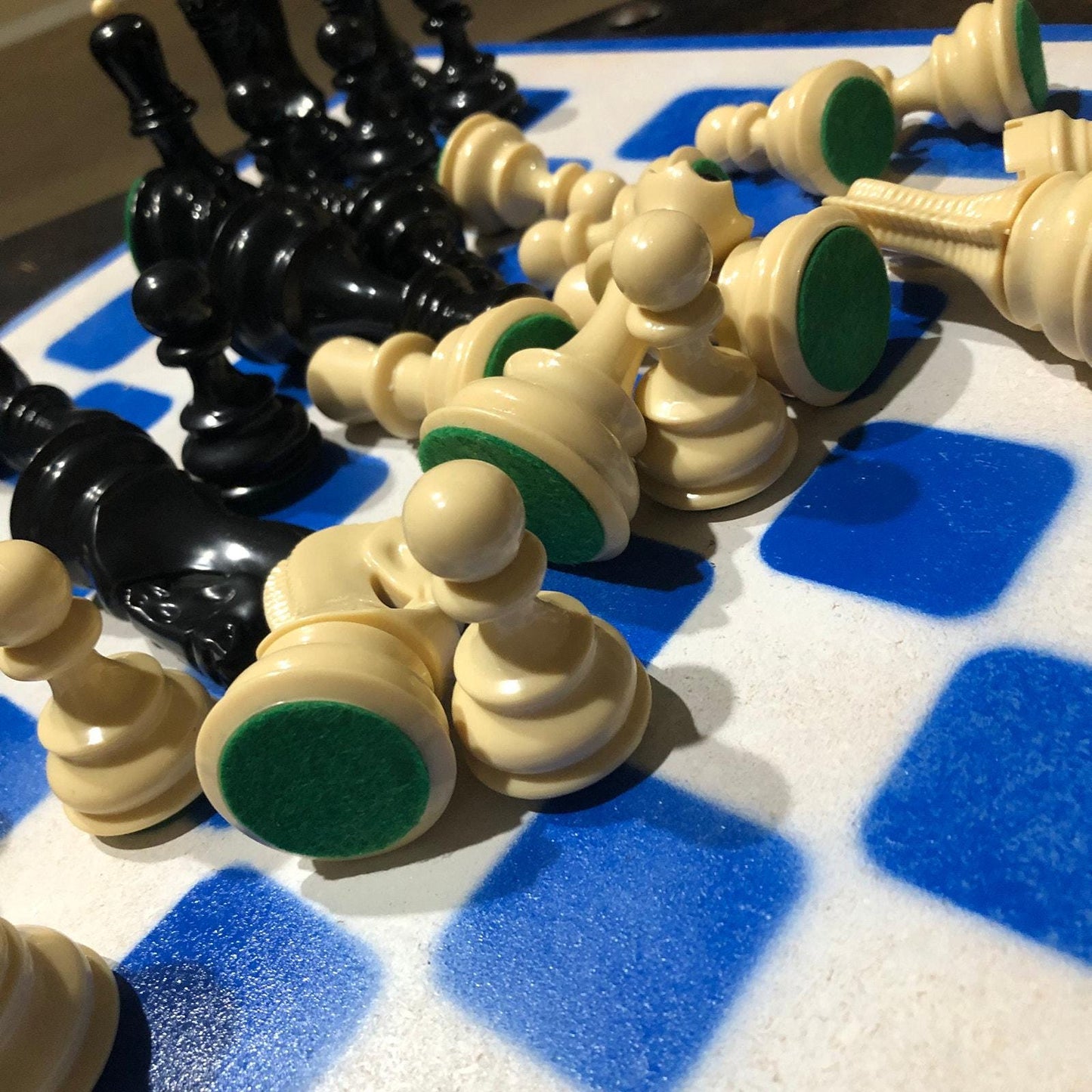 Large Painted Chess Set - Blue & White