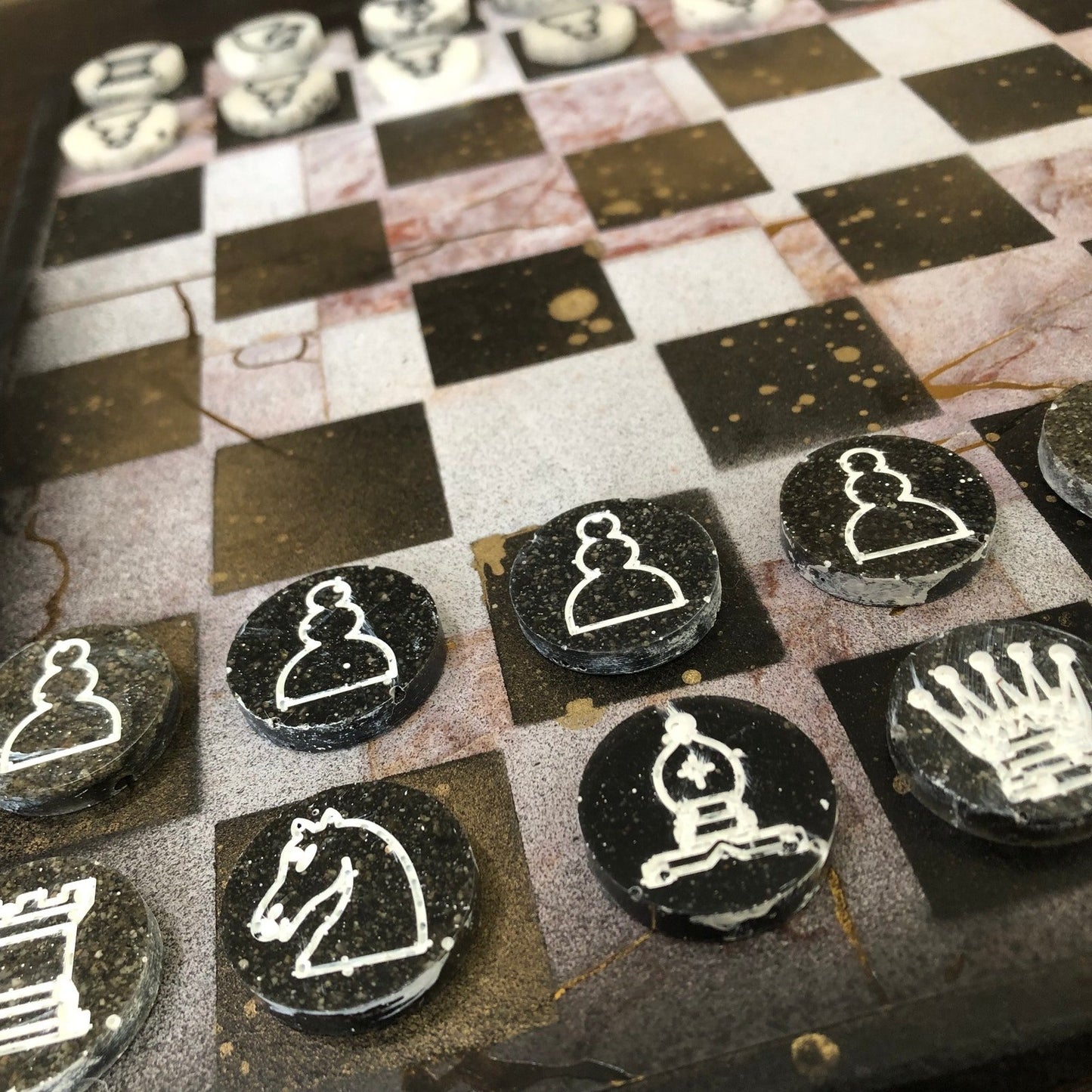 Scrapbook Chess Set - Marble Gold