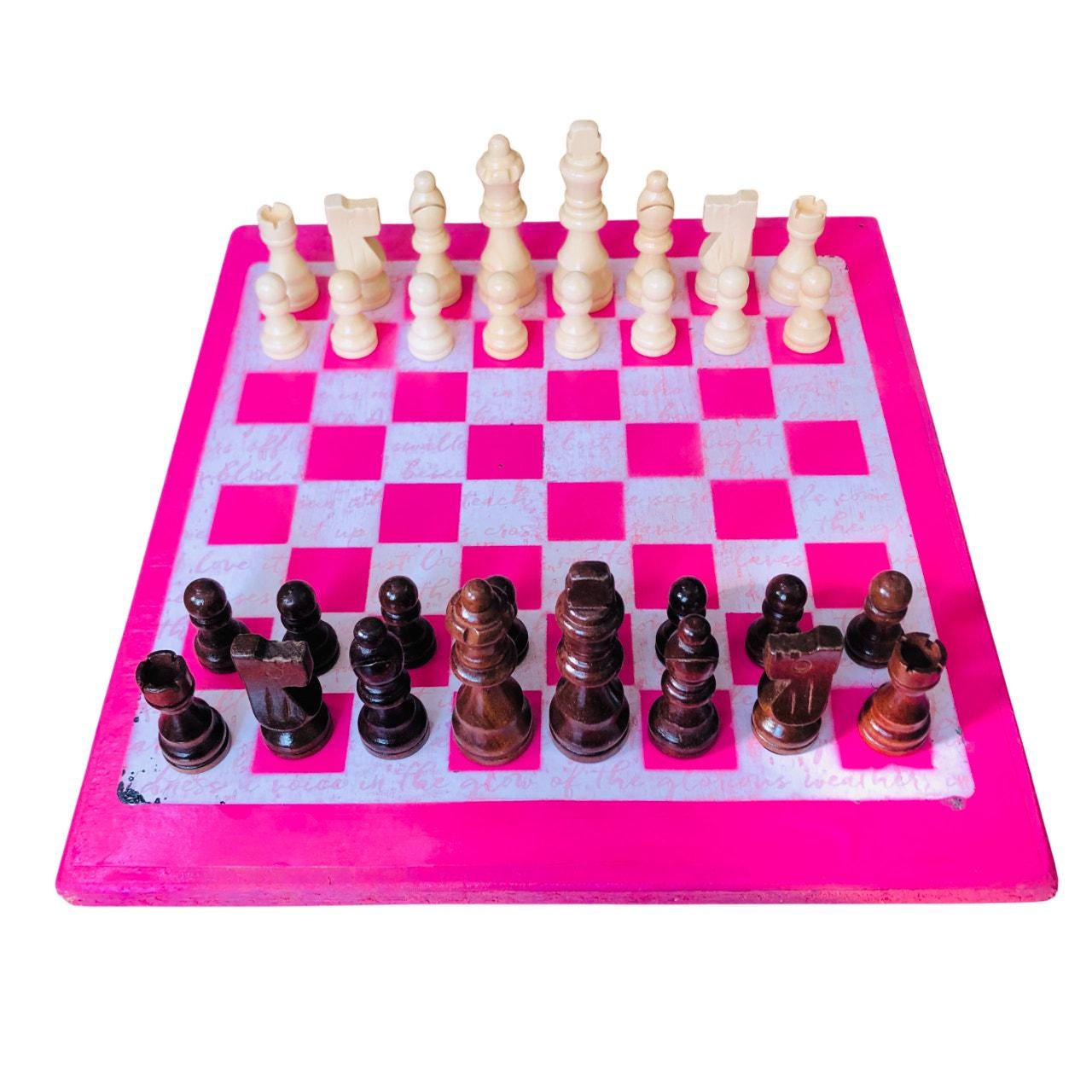 Scrapbook Chess Set - Pink Cursive