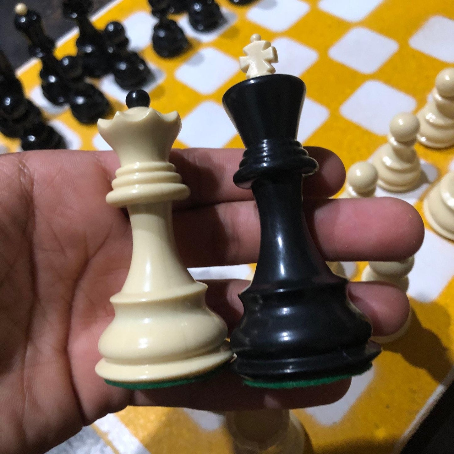 Large Painted Chess Set - Yellow & White