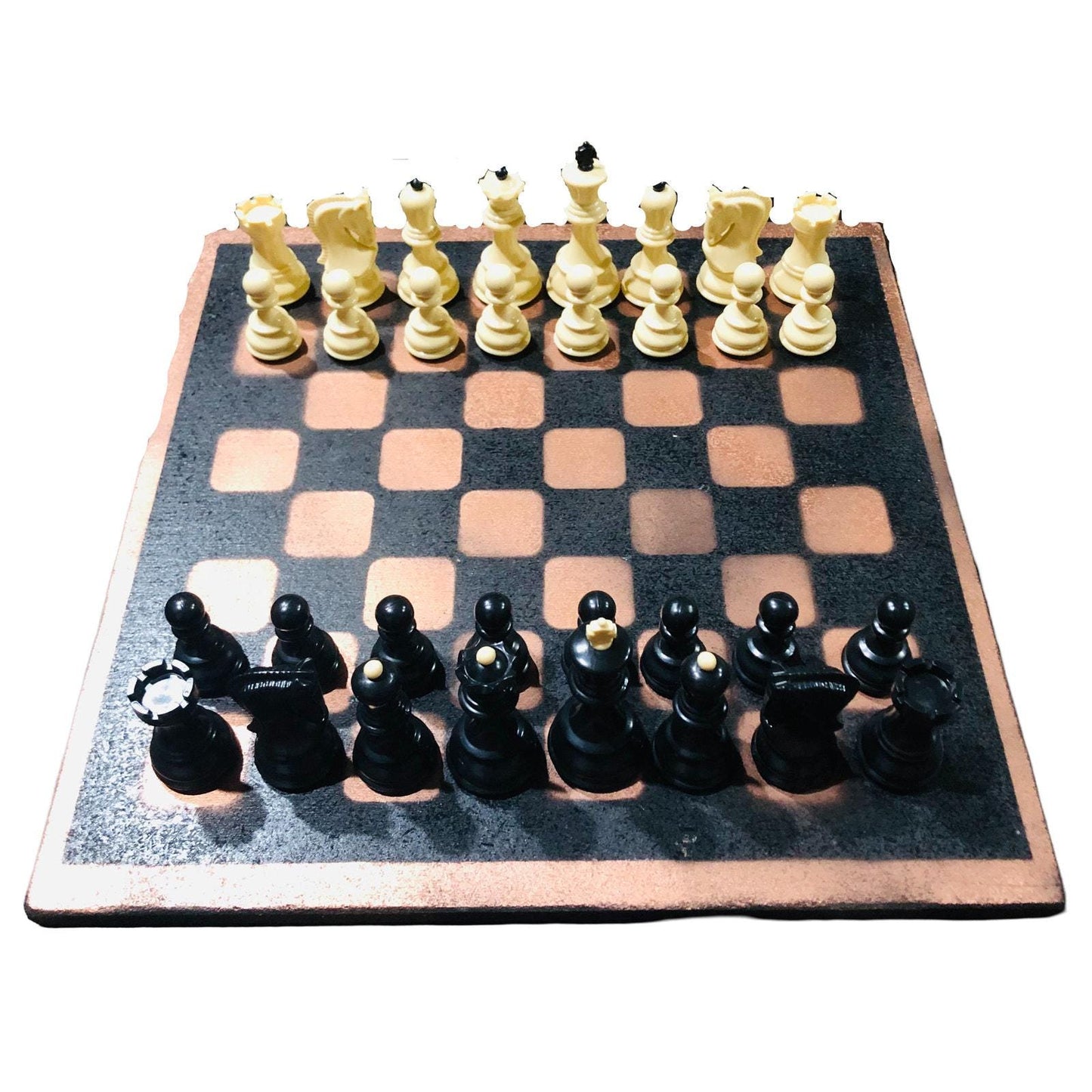 Large Painted Chess Set - Black & Bronze