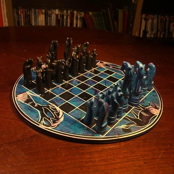 African Vintage Chess Set - Sea Blue Chess Board