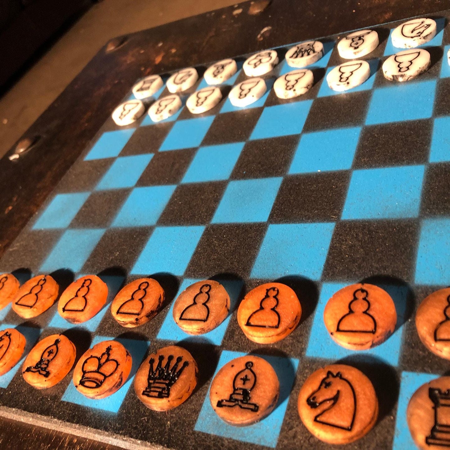 Chess Set - Blue Black & Orange