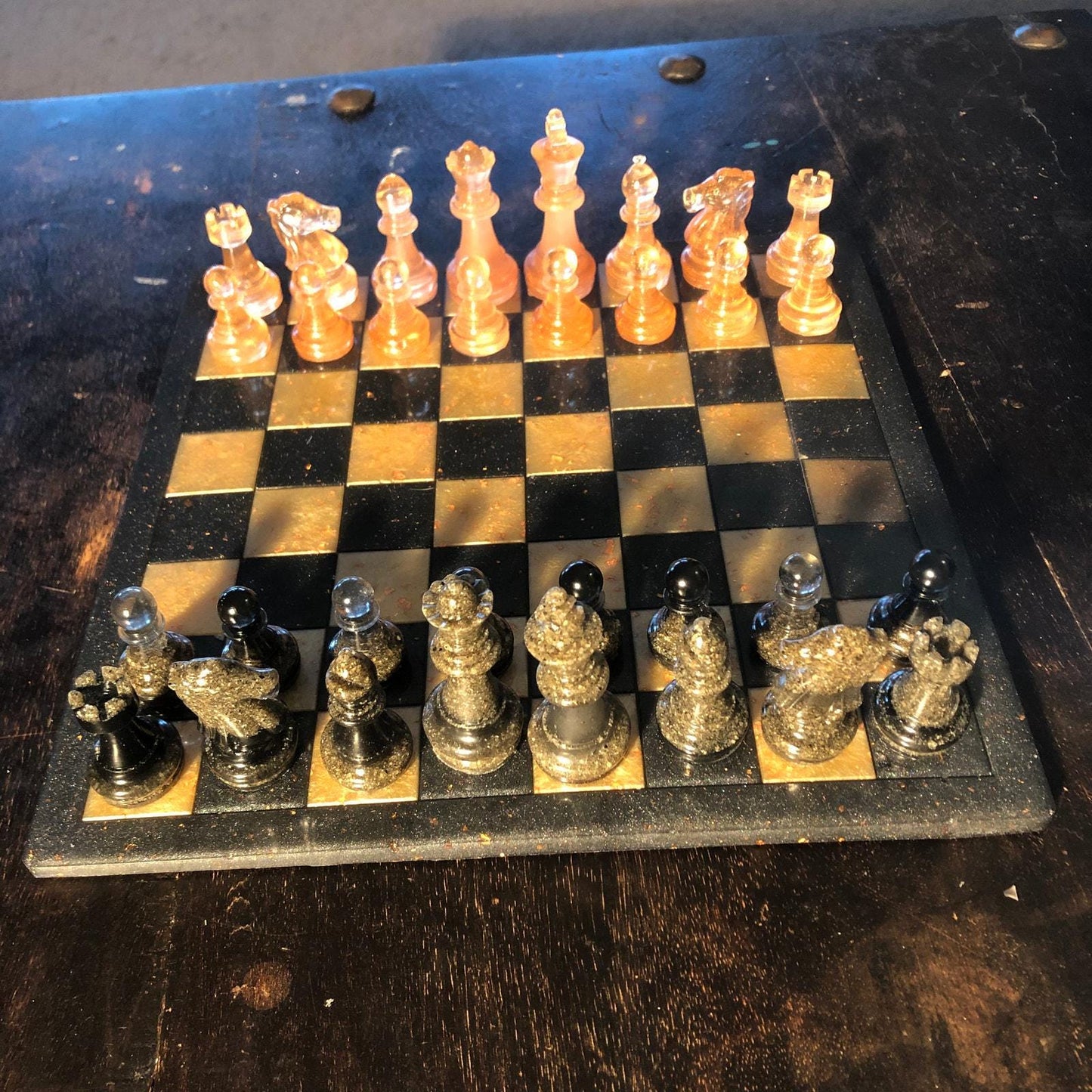 Handmade Resin Chess Set - Royal Black & Orange