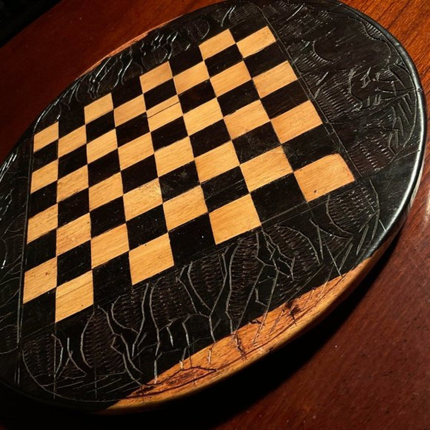 African Wood Carved Chess Board - Ebony Wood