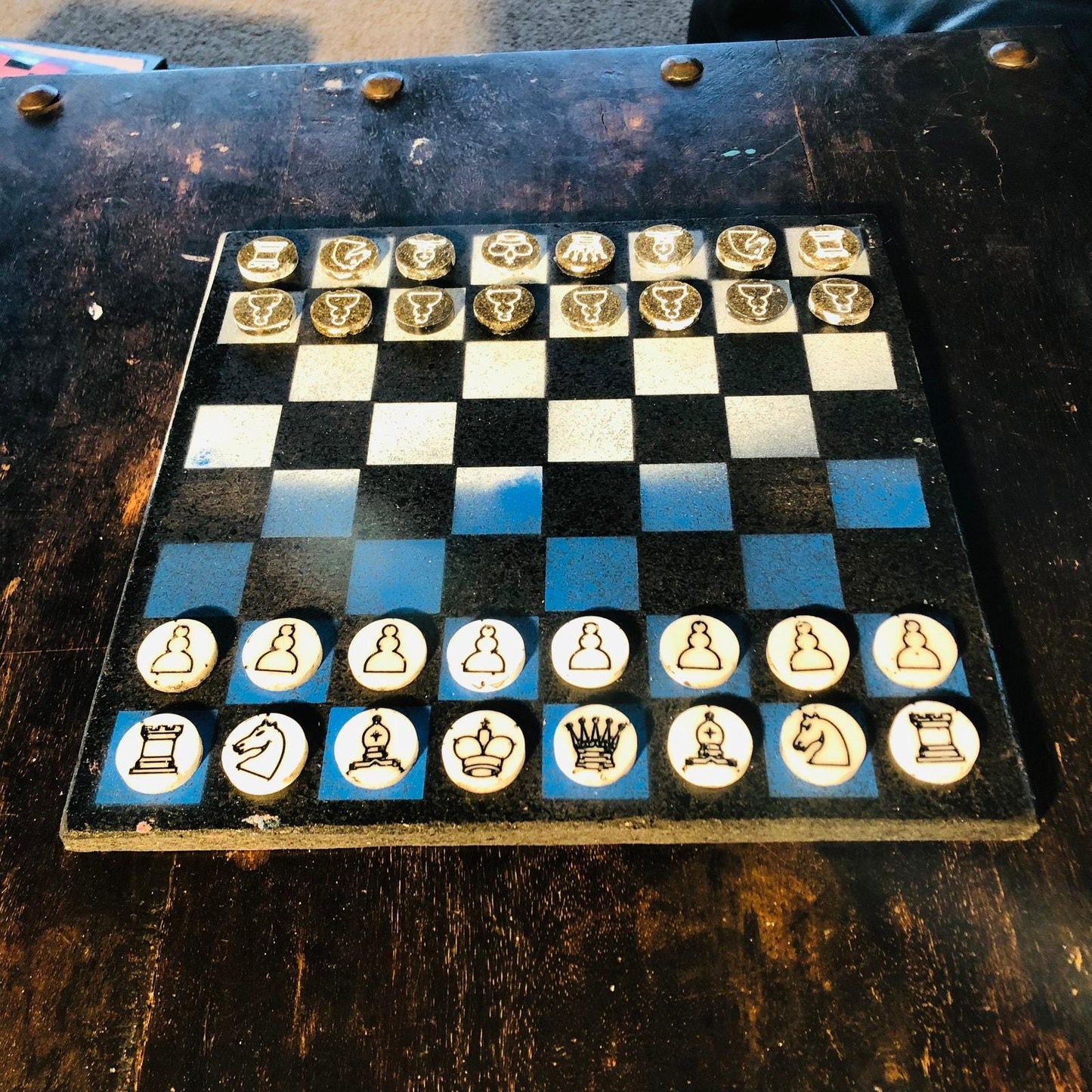 Chess Set - Blue & White (Resin Pieces)