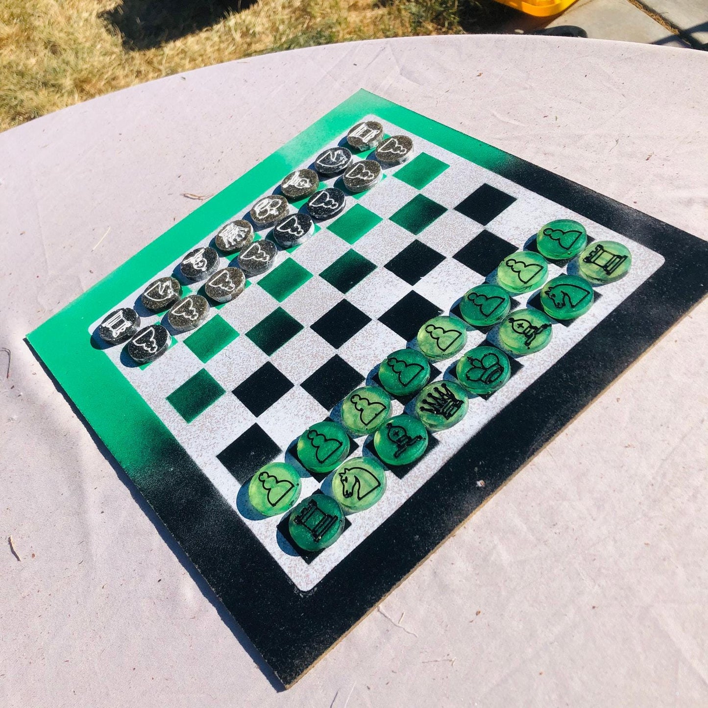 Chess Set - Green Black & White