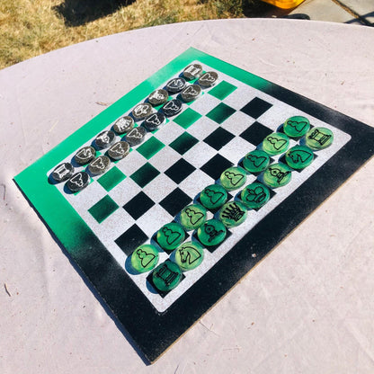 Chess Set - Green Black & White