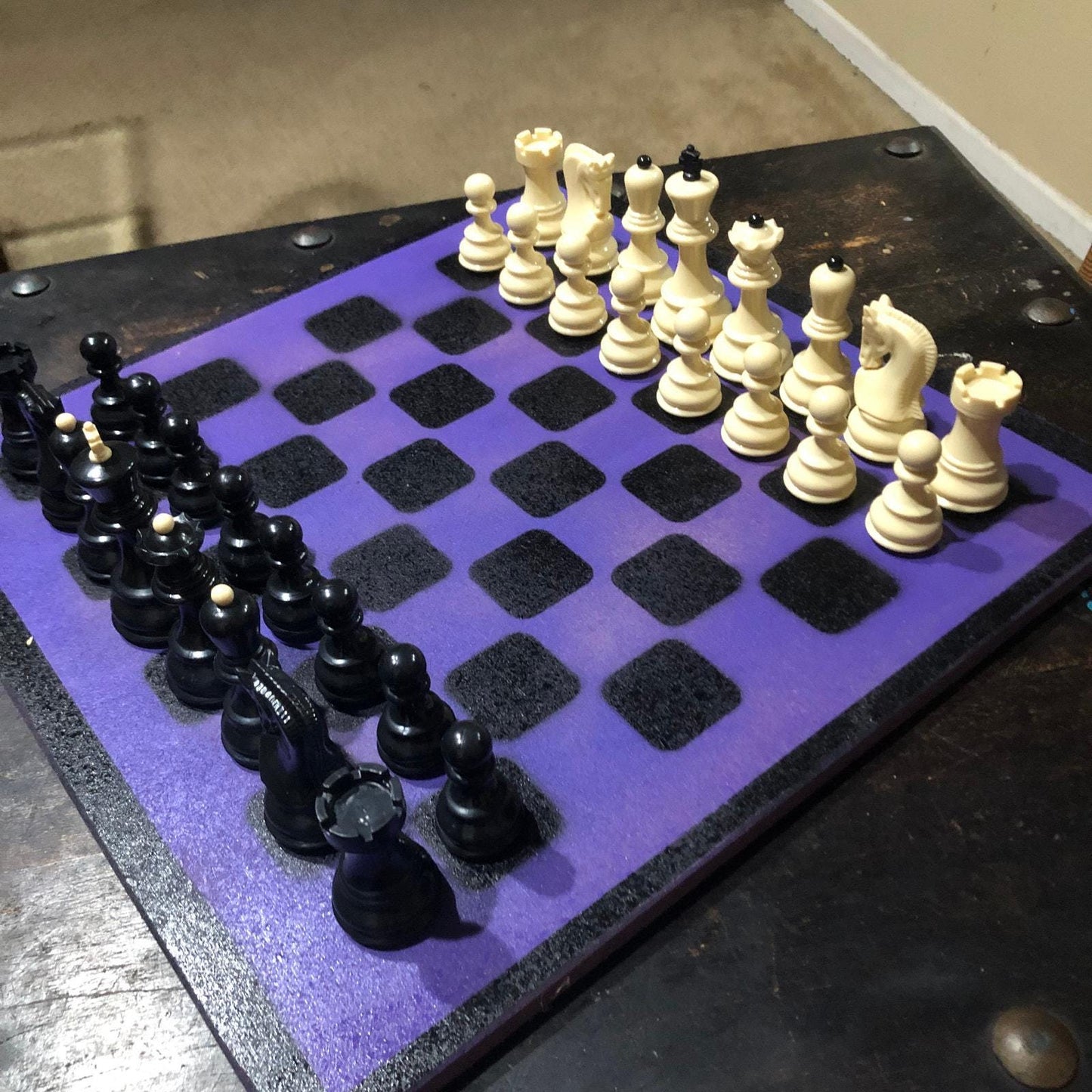 Large Painted Chess Set - Midnight Purple