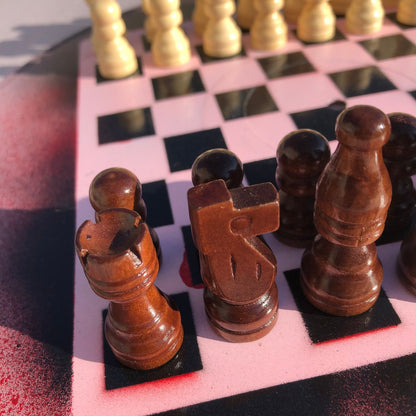 Vinyl Chess Set - Pink and Red Mist