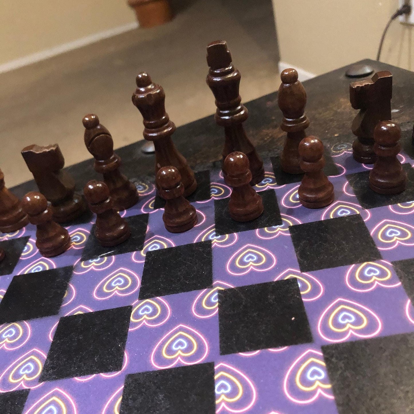 Scrapbook Chess Set - Purple Neon Hearts