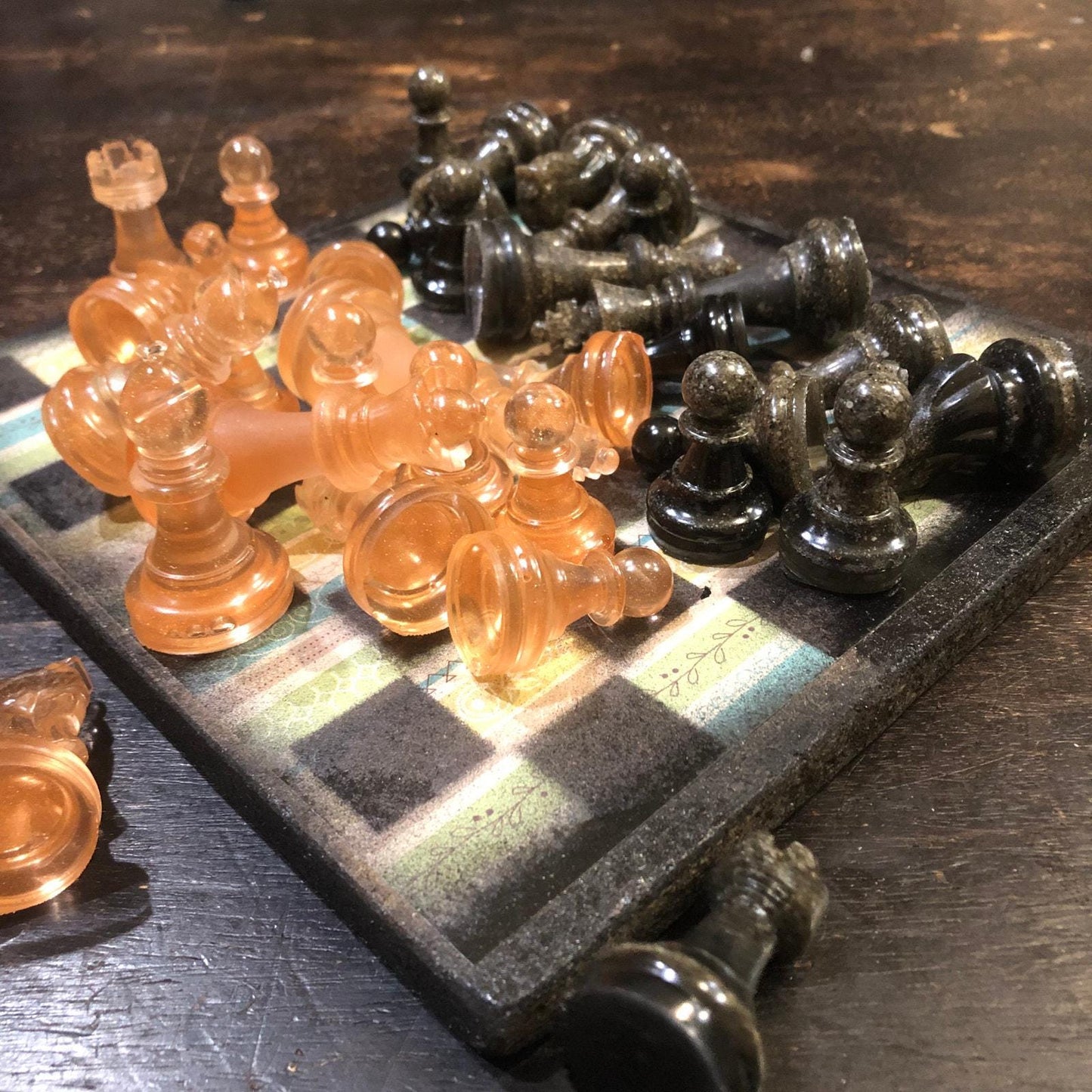 Scrapbook Chess Set - Vintage Stripes (Resin Pieces)