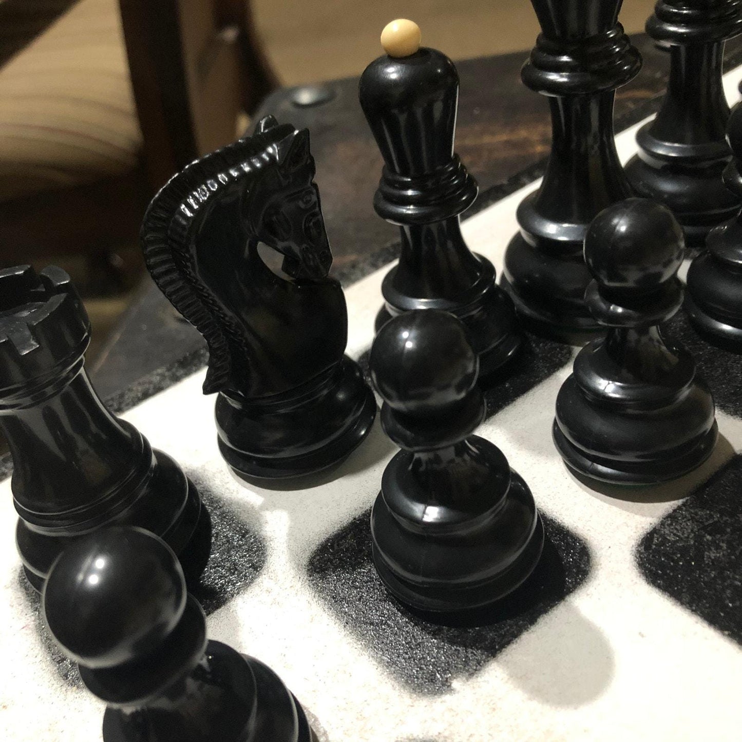 Large Painted Chess Set - Black & White