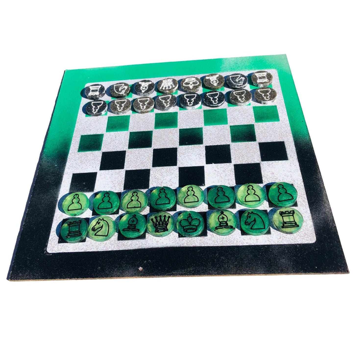 Chess Set - Green Black & White